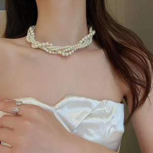 Twining Pearl Choker Geometric Necklace for Women