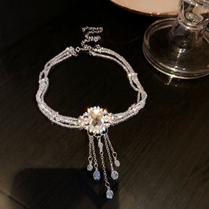 Crystal Choker Tassel Necklace Wedding Jewelry