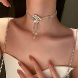 Crystal Choker Tassel Necklace Wedding Jewelry