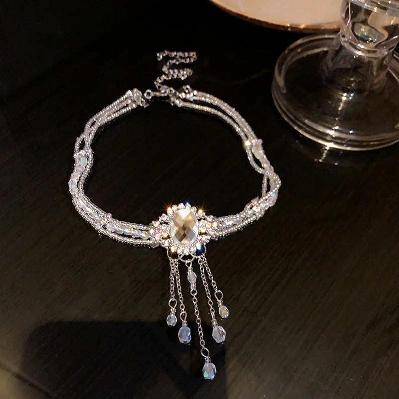 Crystal Choker Tassel Necklace Wedding Jewelry