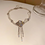 Crystal Choker Tassel Necklace Wedding Jewelry