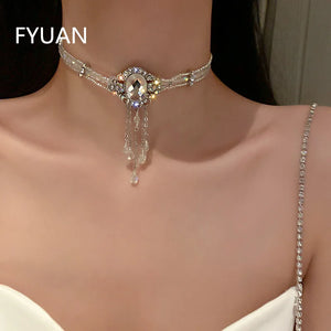 Crystal Choker Tassel Necklace Wedding Jewelry