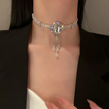 Crystal Choker Tassel Necklace Wedding Jewelry