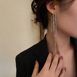 Long Tassel Crystal Earrings Shine Rhinestone Dangle Earrings