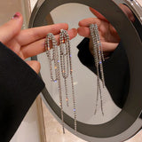 Long Tassel Crystal Earrings Shine Rhinestone Dangle Earrings
