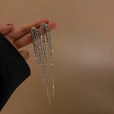 Long Tassel Crystal Earrings Shine Rhinestone Dangle Earrings