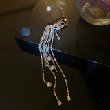 Geometric Crystal Tassel Clip Earrings for Women