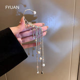 Geometric Crystal Tassel Clip Earrings for Women