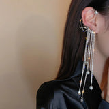 Geometric Crystal Tassel Clip Earrings for Women