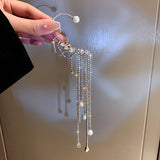 Geometric Crystal Tassel Clip Earrings for Women