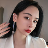 Tassel Rhinestone Earrings Crystal Pendant Ear Clip Wedding Party Jewelry