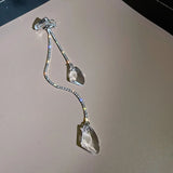 Tassel Rhinestone Earrings Crystal Pendant Ear Clip Wedding Party Jewelry