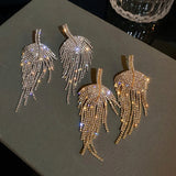 Long Tassel Rhinestone Drop Earrings Golden Leaf Dangle Earrings