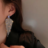Long Tassel Rhinestone Drop Earrings Golden Leaf Dangle Earrings