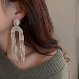 Long Tassel Rhinestone Earrings Geometric Crystal Dangle Statement