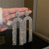 Long Tassel Rhinestone Earrings Geometric Crystal Dangle Statement