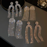 Long Tassel Rhinestone Earrings Geometric Crystal Dangle Statement