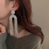 Long Tassel Rhinestone Earrings Geometric Crystal Dangle Statement