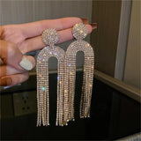 Long Tassel Rhinestone Earrings Geometric Crystal Dangle Statement