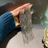 Long Tassel Rhinestone Drop Earrings Crystal Dangle Jewelry