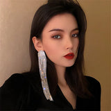 Long Tassel Rhinestone Drop Earrings Crystal Dangle Jewelry