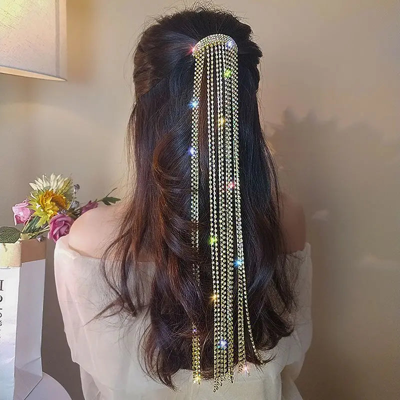 Colorful Rhinestone Hairpins Tassel Hair Accessories Wedding Jewelry