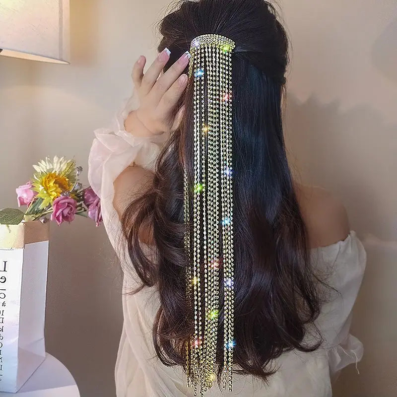 Colorful Rhinestone Hairpins Tassel Hair Accessories Wedding Jewelry