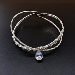 Crown Crystal Choker Necklaces for Women Water Drop Pendant Necklaces