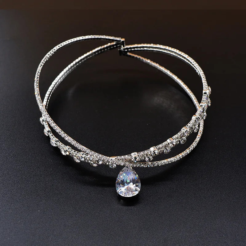 Crown Crystal Choker Necklaces for Women Water Drop Pendant Necklaces
