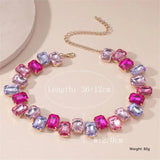 Pink Crystal Choker Necklace Geometric Clavicle Chain for Women