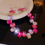 Pink Crystal Choker Necklace Geometric Clavicle Chain for Women