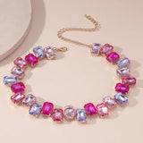 Pink Crystal Choker Necklace Geometric Clavicle Chain for Women