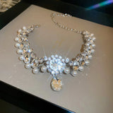 Water Drop Crystal Choker Necklace Geometric Pearl Wedding Jewelry