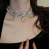 Water Drop Crystal Choker Necklace Geometric Pearl Wedding Jewelry