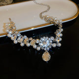 Water Drop Crystal Choker Necklace Geometric Pearl Wedding Jewelry