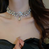 Water Drop Crystal Choker Necklace Geometric Pearl Wedding Jewelry