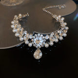 Water Drop Crystal Choker Necklace Geometric Pearl Wedding Jewelry