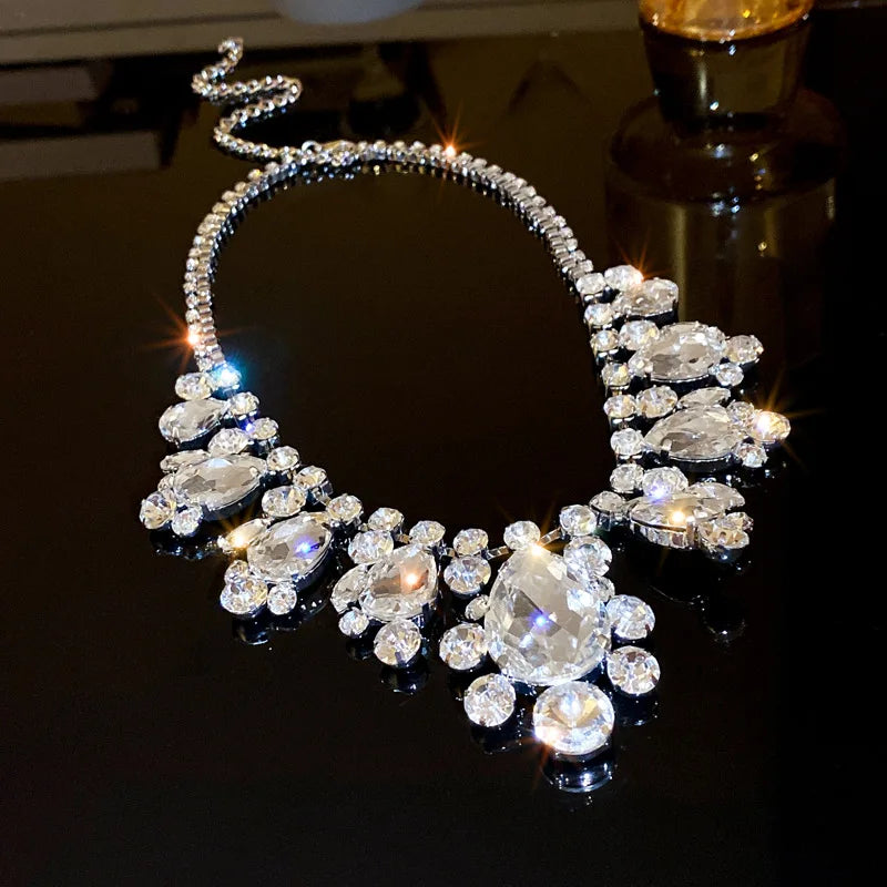 Geometric Water Drop Crystal Choker Necklace