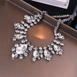 Water Drop Crystal Choker Necklace Silver Chain Bride Wedding Jewelry