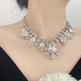 Water Drop Crystal Choker Necklace Silver Chain Bride Wedding Jewelry