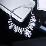 Water Drop Crystal Choker Necklace Silver Chain Bride Wedding Jewelry