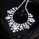 Water Drop Crystal Choker Necklace Silver Chain Bride Wedding Jewelry