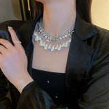 Water Drop Pearl Choker Necklaces for Women Long Tassel Crystal Necklaces
