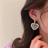 Colorful Rhinestones Hoop Earrings Geometric Heart Round Crystal Earrings