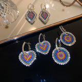 Colorful Rhinestones Hoop Earrings Geometric Heart Round Crystal Earrings