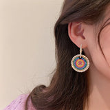 Colorful Rhinestones Hoop Earrings Geometric Heart Round Crystal Earrings