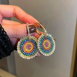 Colorful Rhinestones Hoop Earrings Geometric Heart Round Crystal Earrings