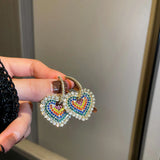 Colorful Rhinestones Hoop Earrings Geometric Heart Round Crystal Earrings