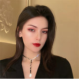 Golden Chain Choker Necklace with Tassel Rhinestones