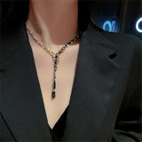Golden Chain Choker Necklace with Tassel Rhinestones